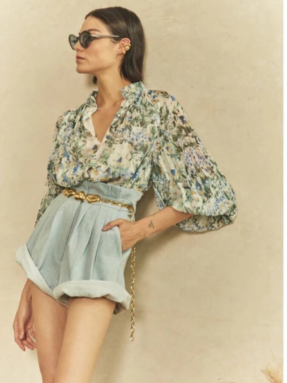 Christy Lynn Karla Floral Pleated Blouse in Bluebell Size Small